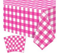 4 Pack Rose Pink Buffalo Plaid Tablecloth Rose Pink and White Checkered Table Covers Classical Rectangle Party Decorations for Picnic Barbecue Easter Holiday and Birthday Party Supply 51 x 86 Inch