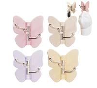 4-Pack Rotating Butterfly Adhesive Wall Hooks, 270° Swivel 3-Prong Hangers with Adjustable Wings for Bathroom Kitchen, Waterproof Strong Stick On Organizer for Towels Robes Loofahs