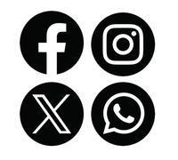 4 Pack Round Black/White - Social Media Premium Quality Laminated 8cm Or 12cm Instagram Facebook X Whatsapp Self Adhesive Stickers - Business Work Van Shop Sign Retail (12cm Diameter)