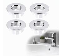 4 Pack Round Sink Overflow Rings, Silver Chrome-Plated Copper Covers | Round Washbasin Hole Inserts Fits 22-24mm Holes Decorative Drain Caps for Bathroom Kitchen Sinks