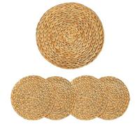 4 Pack Round Woven Placemats, GUDAGUU Plate Chargers Natural Wicker Placemats Water Hyacinth Straw Braided Tablemats Rattan Tablemats Rustic Weave Place Mats for Dining Table (Brown, 13.8 inch)