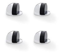 4 Pack - Rubber Tip Floor Mounted Oval Doorstop 44 x 28mm Polished Chrome Half Moon Stop
