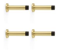 4 Pack - Rubber Tip Smooth Wall Mounted Doorstop - Satin Brass 80mm Projection & Rose