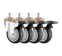 4-Pack RubberSwivel Casters 63-125mm with M10/M12 Threaded Stem 360° Silent Rotation No Scratch Wheels for Furniture Heavy-Duty with Brakes