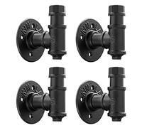 4 Pack Rustic Style Industrial Iron Pipe Coat Towel Holder Wall Hook for Hanging, Wall Mounted Vintage Robe Clothes Hanger Heavy Duty Farmhouse,Mounting Hardware Included Black
