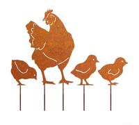 4 Pack Rusty Chicken Garden Stakes Metal Hen Yard Ornaments Wrought Iron Silhouette Decorative Ground Insertion Set for Outdoor Courtyard Flower Pot Lawn Grass(4 chickens)