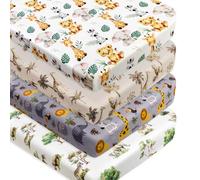 4 Pack Safari Jungle Animals Neutral Unisex Fitted Nursery Baby Sheets Set Toddler Mattress Sheets for Baby Boys or Girls (Crib Sheets)