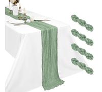 4 Pack Sage Green Cheesecloth Table Runner, 17.7 x 108 inch Boho Gauze Table Runner 45x275 cm Rustic Romantic Long Table Runner for Wedding Party Bridal Shower Christmas Decoration