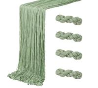 4 Pack Sage Green Cheesecloth Table Runner 20 x 120 inch Gauze Table Runners 10 FT Long,Semi Sheer Boho Cheese Cloth Fabric Table Runner Bulk for Wedding,Party,Baby Shower,Bridal Shower Decoration