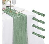 4 Pack Sage Green Cheesecloth Table Runner 21 x 120 Inch Rustic Gauze Fabric Table Runner Romantic Long Cheesecloth Table Runner For Weddings, Festivals, Anniversarie, Dinner,Outdoor Parties