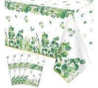 4 Pack Sage Green Eucalyptus Leaf Tablecover Sage Greenery Tablecloth Plastic Green Leaves Rectangular Greenery Table Cloths for Neutral Baby Shower Birthday Jungle Wedding Party Supplies 86 x 51 IN