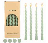 4 Pack Sage Green Twisted Taper Candles, 25cm
