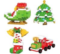 4 Pack Santa Claus Design Building Blocks Set, Christmas Theme Ornaments, Mini Figures, DIY Stocking Stuffers, Xmas New Year Birthday Gifts, Party Favors B Set -
