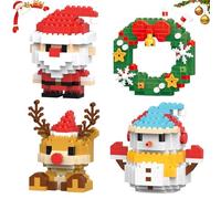 4 Pack Santa Claus Design Building Blocks Set, DIY Christmas Building Blocks, Mini Building Figures, Christmas Stocking Stuffers Birthday Gifts Party Favors