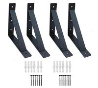 4 Pack Scaffold Board Shelf Brackets Black Heavy Duty Stainless Steel L Shaped Wall Shelf Support with Triangular Reinforcement Wall Mounted Floating Table Supporter for Living Room Bedroom