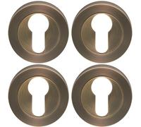 4 Pack - Screwless Round Euro Profile Escutcheon - Antique Brass 52mm Door Key Plate