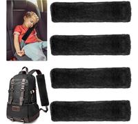 4 Pack Seat Belt Pads Soft Faux Sheepskin Seat Belt Shoulder Pad Car Seat Belt Cover Shoulder Strap Comfort Harness Pads Protect Shoulder Neck Padding for Adults and Children (Black)