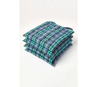 4 Pack Seat Pads Cotton Green Tartan Indoor Outdoor Garden Cushion, 40cm Homescapes Green 40cm x 40cm