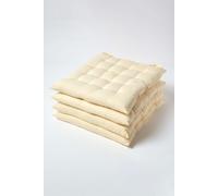 HOMESCAPES Cream/Yellow Seat Pads for Dining Chair, Set of 4 100% Cotton Chair Pads with Straps, 40x40 cm