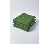 4 Pack Seat Pads Luxury 100% Cotton Indoor Outdoor Garden Cushion, 40cm Homescapes Dark Olive 40cm x 40cm