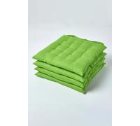4 Pack Seat Pads Luxury 100% Cotton Indoor Outdoor Garden Cushion, 40cm Homescapes Lime 40cm x 40cm