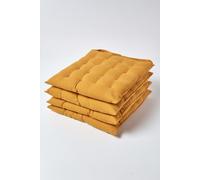 4 Pack Seat Pads Luxury 100% Cotton Indoor Outdoor Garden Cushion, 40cm Homescapes Mustard 40cm x 40cm
