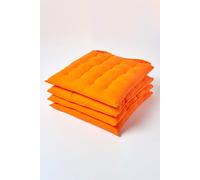 4 Pack Seat Pads Luxury 100% Cotton Indoor Outdoor Garden Cushion, 40cm Homescapes Orange 40cm x 40cm