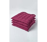 HOMESCAPES Plum Seat Pads for Dining Chair, Set of 4 100% Cotton Chair Pads with Straps, 40x40 cm