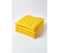 4 Pack Seat Pads Luxury 100% Cotton Indoor Outdoor Garden Cushion, 40cm Homescapes Yellow 40cm x 40cm