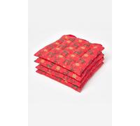 Set of 4 Red Reindeer Christmas Seat Pad 100% Cotton Homescapes Red One Size