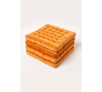 HOMESCAPES Set of 4 Burnt Orange Velvet Seat Pads for Dining Chair 40 x 40 cm Super Soft 100% Cotton Quilted Velvet Chair Pads with Straps Indoor & Outdoor Garden Use for Lasting Comfort & Support