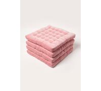 HOMESCAPES Set of 4 Blush Pink Velvet Seat Pads for Dining Chair 40 x 40 cm Super Soft 100% Cotton Quilted Velvet Chair Pads with Straps Indoor & Outdoor Garden Use for Lasting Comfort & Support
