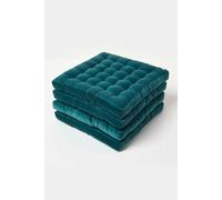 4 Pack Seat Pads Luxury Cotton Velvet Indoor Outdoor Garden Cushion, 40cm Homescapes Teal 40cm x 40cm