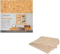 4 Pack Self-Adhesive Cork Pinboard Wall Tiles 30cm x 30cm - Eco-Friendly Bulletin Board Tiles for Office, Home, Classroom & DIY Décor