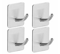 4 Pack Self Adhesive Hooks, Stick on Hooks Holder for Tea Towel Robe Coat Kitchen Bathrooms,Stainless Steel Sticky Wall Hook,Waterproof and Rustproof, Shower/Mini Command Hook