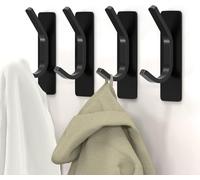 4 Pack Self Adhesive Wall Hooks,Black Sticky Hooks Extra Sturdy, Hanging up to 6KG, Stainless Steel Heavy Duty Rustproof Command Hooks for Kitchen Bathroom Tile Shower No Drilling Damage-Free