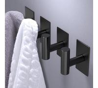 4 Pack Self Adhesive Wall Hooks,Stick On Hooks Heavy Duty Sturdy, Hanging up to 6KG, Stainless Steel Rustproof Command Hooks for Kitchen Bathroom Tile Shower No Drilling Damage-Free (T Shape Black)