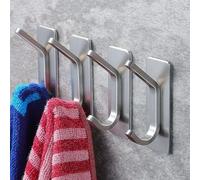 4 Pack Self Adhesive Wall Hooks,Stick On Hooks Heavy Duty Sturdy, Hanging up to 6KG, Stainless Steel Rustproof Command Hooks for Kitchen Bathroom Tile Shower No Drilling Damage-Free (Dual Hook SILVER)