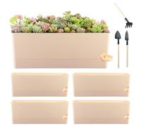 4 Pack Self Watering Pots for Indoor Plants 17 Inches Window Boxes Planters Rectangular Flower Pots Rectangle Herb Pots Large Plant Pots with Drainage Holes and Saucers Windowsill Planter, Beige