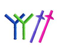 4 Pack Sensory Chew Necklaces, Food Grade Silicone Chewing Toys Set, Oral Motor Chewy Teether with Wearable Rope for Kids Boys Girls Teething, Anxiety, Biting Needs (Tube Shape)