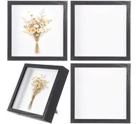 4 Pack Shadow Box Frame, 8.7 x 8.7 in Black Shadow Box with 1.2 in Inner Depth, Double-Sided Clear Wood Deep Picture Frame for 3D Artworks, Dried Flower Specimens, Home Wall Tabletop Decor