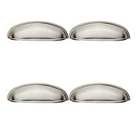4 Pack | Shaker Cup Pull Handle - 124 x 35mm - 96mm Fixing Centres - Satin Nickel | Pull Handle for Lightweight Internal Cupboard Doors - Metal Cabinet Cup Pull Handle - Kitchen Drawers