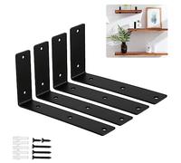 4 Pack Shelf Bracket ,9 inch x 5 inch Heavy Black Brackets,high -Quality Stainless Steel L -Shaped Bracket,Load: 300 pounds, Including high -Strength Installation Hardware, for countertop Support.