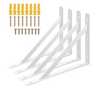 4 Pack Shelf Brackets, 250 x 160mm Shelf Brackets Support, Wall Mount Triangle Shelving Support, Shelf Support Heavy Duty with Screws for Shed,Floating Wooden Shelves,Bookcase(10 Inch White)