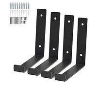4 Pack Shelf Brackets, Wall Mounted Shelve Brackets,J Bracket with Lip,Shelving Support Brackets, Book Shelf Bracket with Screws and Anchors,Black(7.25 inch)