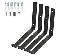 4 Pack Shelf Brackets, Wall Mounted Shelve Brackets,J Bracket with Lip,Shelving Support Brackets, Book Shelf Bracket with Screws and Anchors,Black(9.25 inch)
