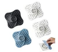 4 Pack Shower Drain Hair Catcher, Silicone Shower Drain Protector Hair Catcher with Suction Cup, Drain Cover for Regular Drains of Shower, Kitchen, Bathroom (Black/White/Blue)