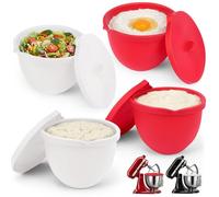 4 Pack Silicone Bowl Insert for KitchenAid 5 Qt Tilt-Head Mixer,Foldable, Resistant to Collapse, kitchen aid Accessories with Lids for Baking & Cooking, Dishwasher Safe Silicone Insert(White + Red)