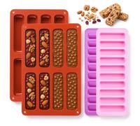 4 Pack Silicone Cake Mould, 8 and 10 Cavity Chocolate Bar Mould, Silicone Baking Moulds, Silicone Mould for Chocolate, Finger Biscuit, Energy Bars, Cereal Bars