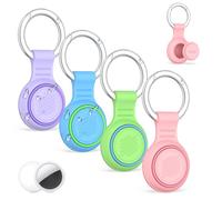 [4-Pack] Silicone Case for AirTag 2 & 1, Waterproof Air Tag Holder with Key Ring Full Coverage Protective Cover Hidden AirTags Holder for Kids Backpacks, Keys, Luggage, Pet Collars (4 Color)